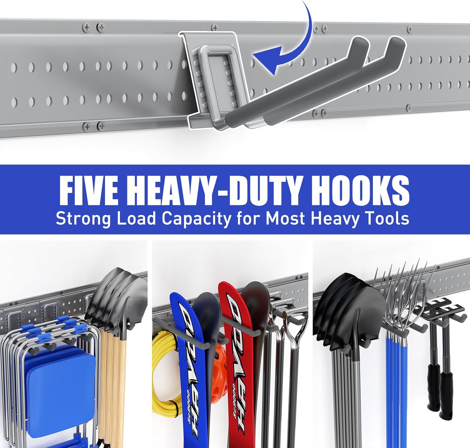 Garage Tool Organizer Wall Mount 49.5 inches with 10 Adjustable Heavy-Duty Hooks, Garage Organization, Garden Tool