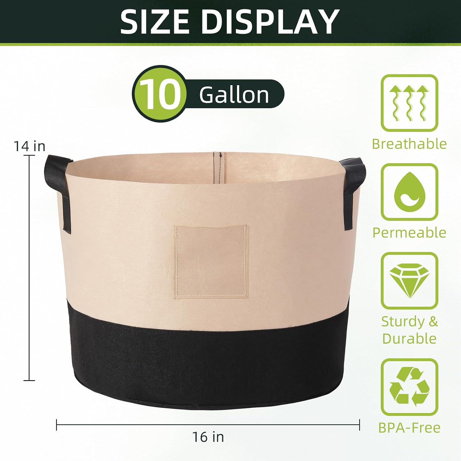 LITLANDSTAR 10 Gallon Fabric Grow Bags, 10 Pack Heavy Duty Thickened Nonwoven Plant Grow Bags with Handles and Label