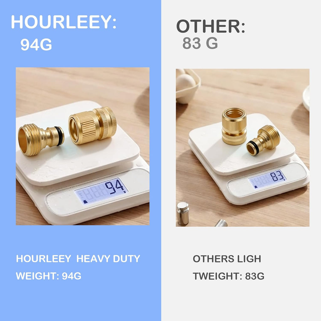Hourleey Garden Hose Quick Connector, Solid Brass 3/4 Inch GHT Thread Garden Quick Connect Kit, Male and Female No-Leak