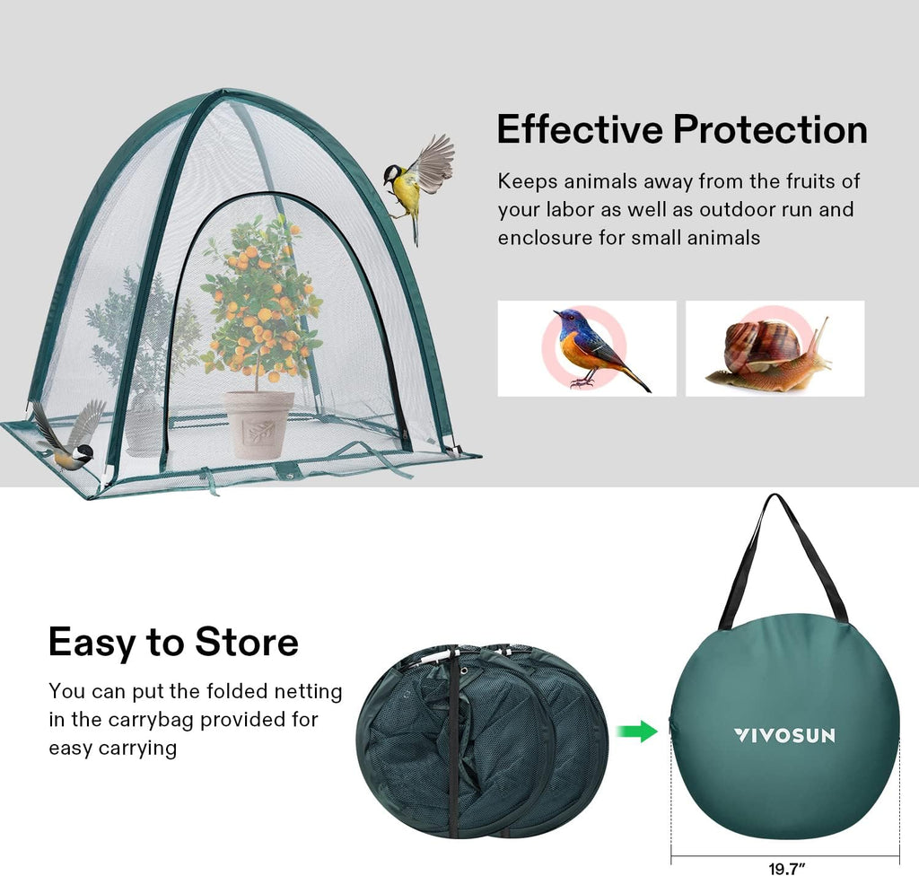 VIVOSUN Garden Netting Cover, 36 x 36 x 39 Inch Pop-up Guard Cover with Zip Entry for Plants, Vegetables, Fruits