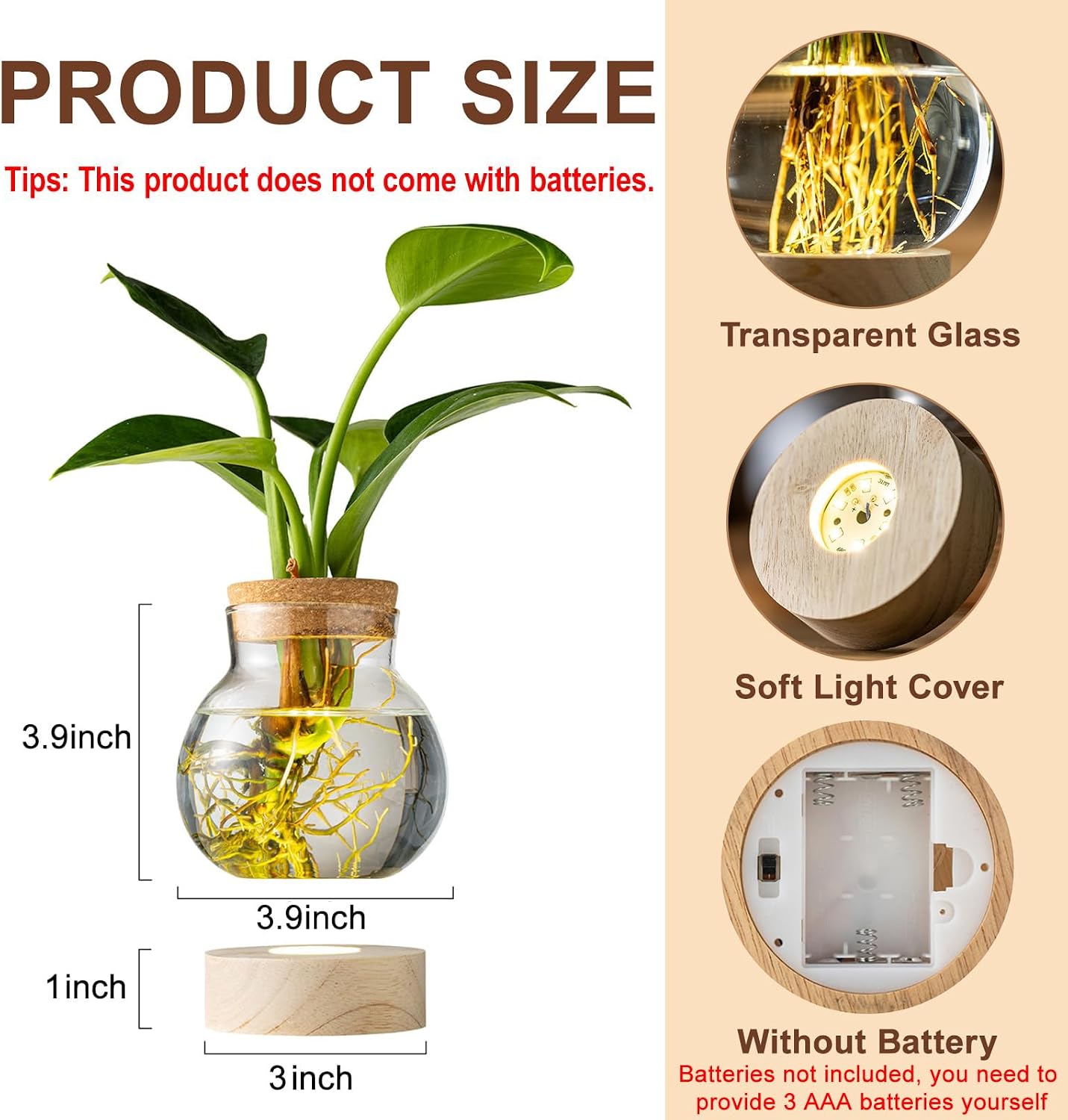 Propagation Stations, Plant Propagation Station with Light Base, Glass Propagation Vases, Hydroponic Vase for Plants