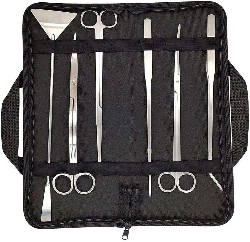 Aquascaping Tools 7 in 1 Kit Aquarium Plant Scissors Tools Set Curved & Waved Scissor Tweezers Spatula Stainless Steel