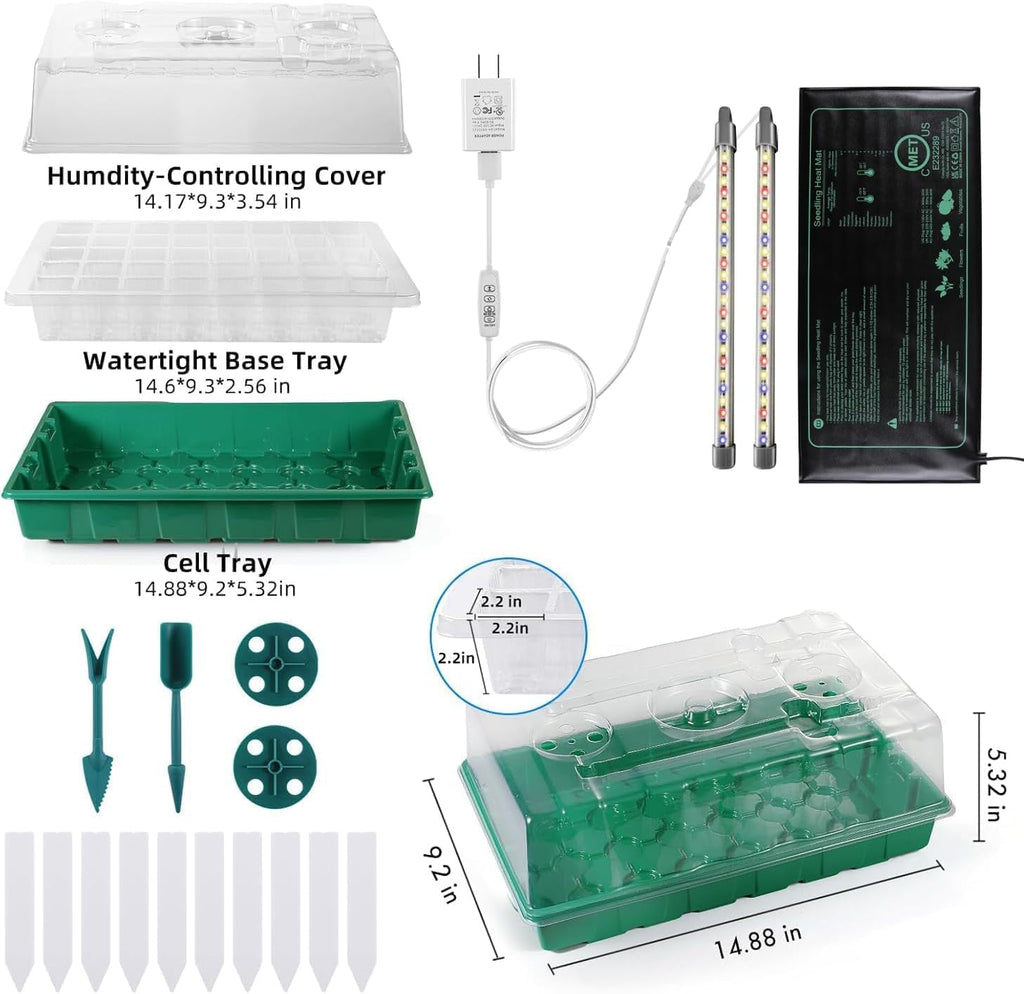 Seed Starter Kit, Seed Starter Tray with Grow Light and Heat Mat, Color Change Full Spectrum Grow Lights Seed Starting