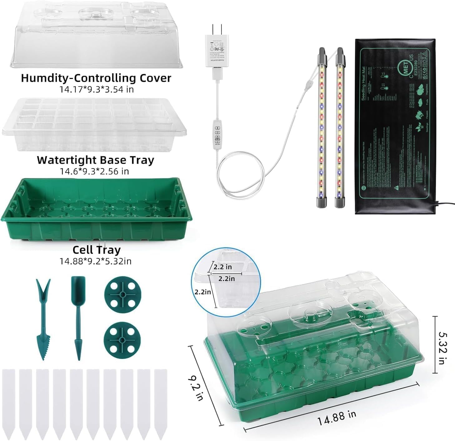 Seed Starter Kit, Seed Starter Tray with Grow Light and Heat Mat, Color Change Full Spectrum Grow Lights Seed Starting