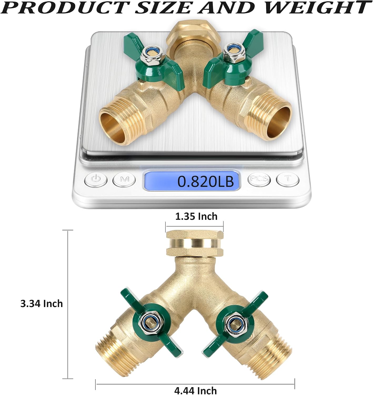 Garden Hose Splitter Full Flow, Brass Heavy Duty Hose Splitter 2-Way High Flow, All Metal Hose Y Splitter with Shutoff