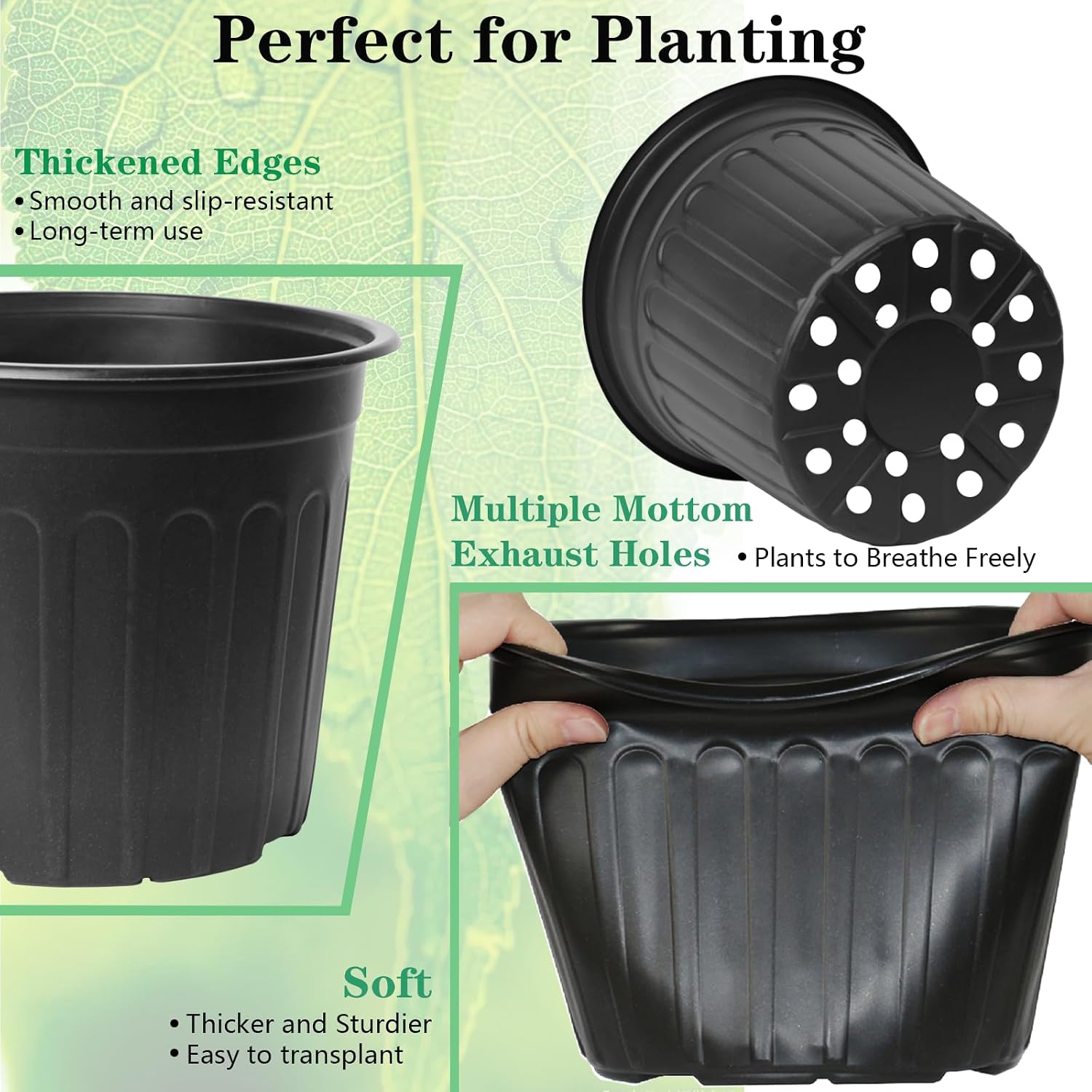 50-Pack 2.5 Gallon Flexible Plastic Plant Pots,Thickened Soft Seed Starting Container for Indoor Outdoor Plants