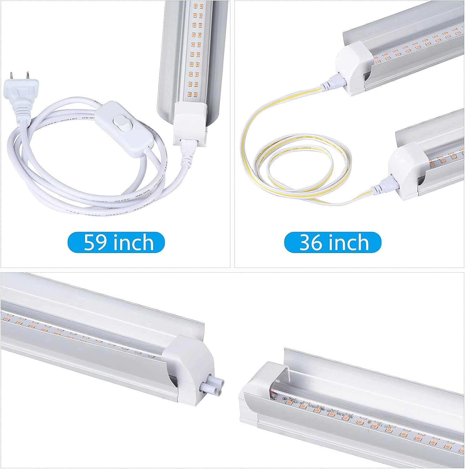 Grow Light, 2ft T8,100W(4 x 25W, 600W Equivalent), Super Bright, Full Spectrum Sunlight Plant Light, LED Grow Light