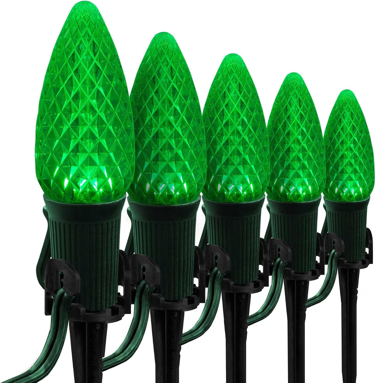 Wintergreen Lighting 25’ OptiCore LED Green Pathway Christmas Lights, C9 Outdoor Christmas Lights, 4.5” Stakes, Green Wire Plug String Lights
