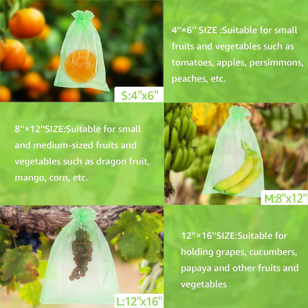 MIXC 100 Pcs Fruit Protection Bags, 12"x16" Fruit Net Cover with Drawstring | Organza Fine Mesh, Lightweight Breathable