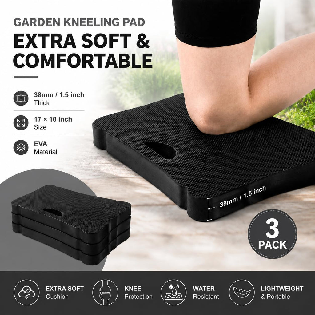 ZENFUN 3 Pack Kneeling Mats, Waterproof Kneeling Pad, Black Heavy Duty Thick Foam Knee Cushion, High Density Premium