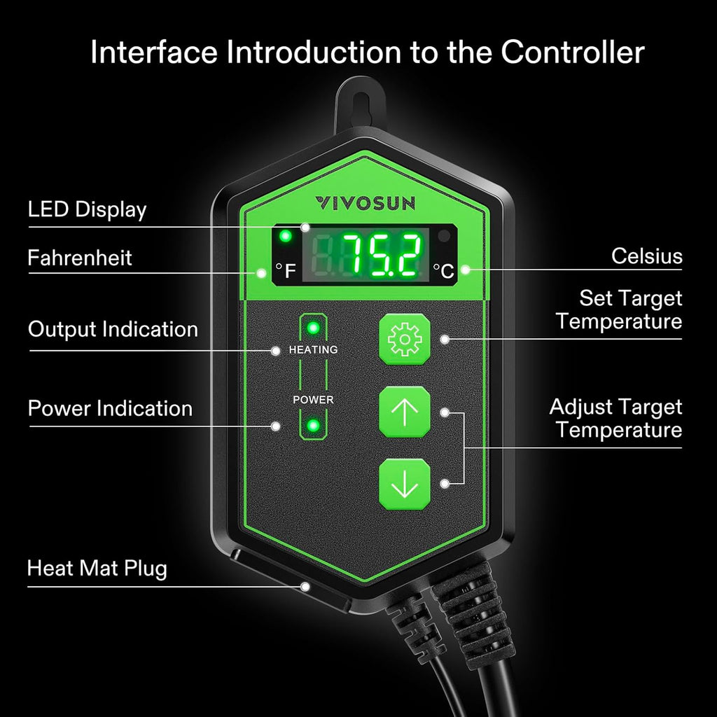 VIVOSUN Digital Heat Mat Thermostat Controller and Durable Waterproof Seedling Heat Mat 10" x 20.75" UL & MET-Certified