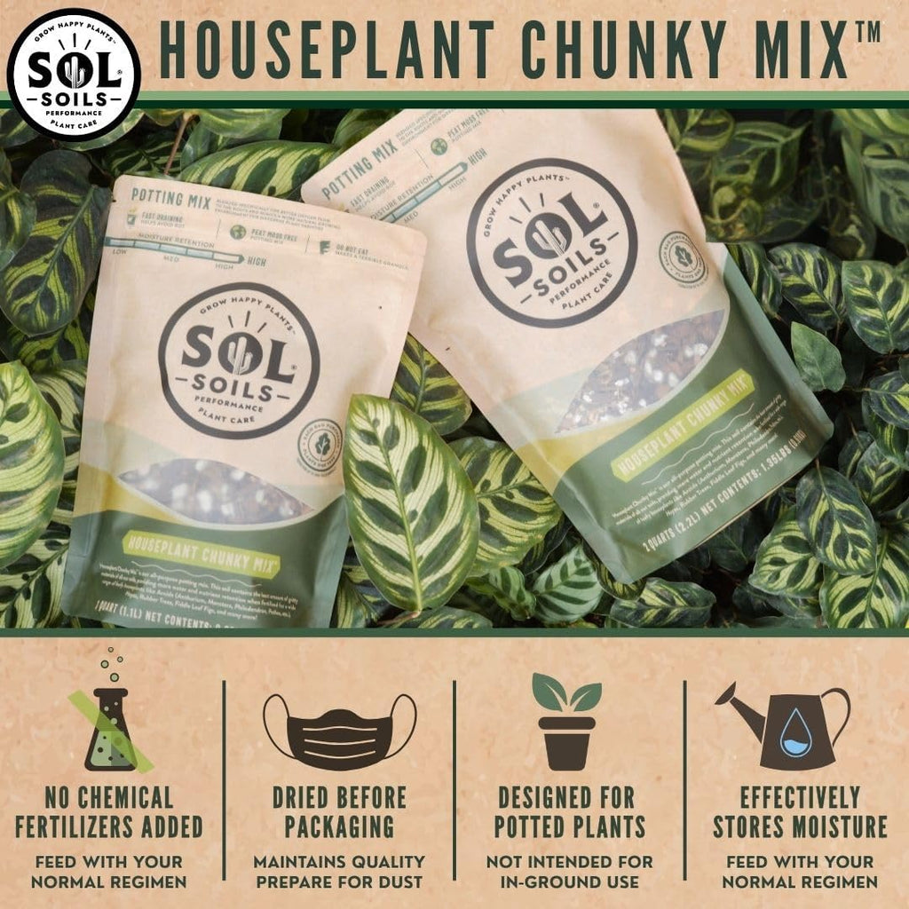 Chunky Houseplant Mix - Fast Draining Soil for Indoor Plants with Coco Coir Chips, Perlite, & Pumice, 2 Quart