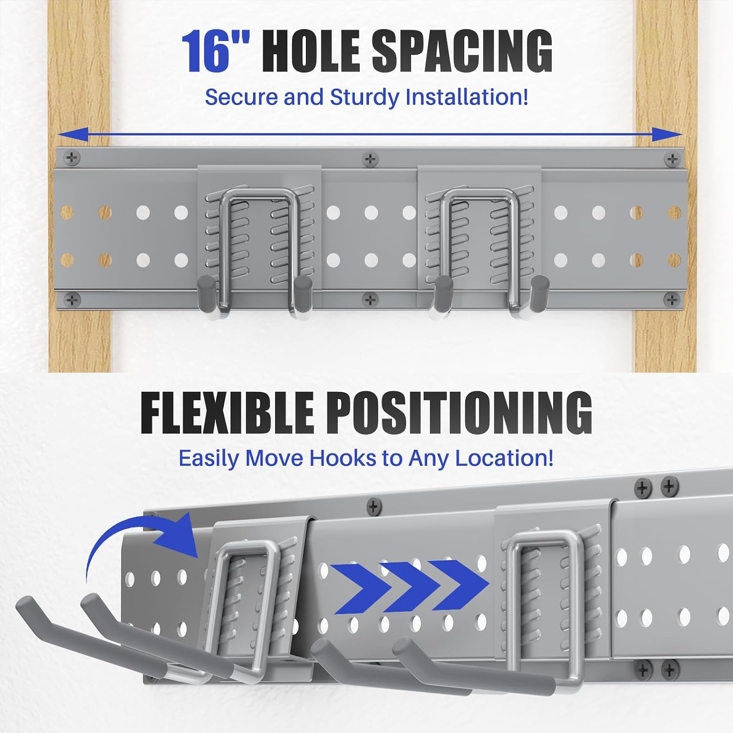 Garage Tool Organizer Wall Mount 49.5 inches with 10 Adjustable Heavy-Duty Hooks, Garage Organization, Garden Tool