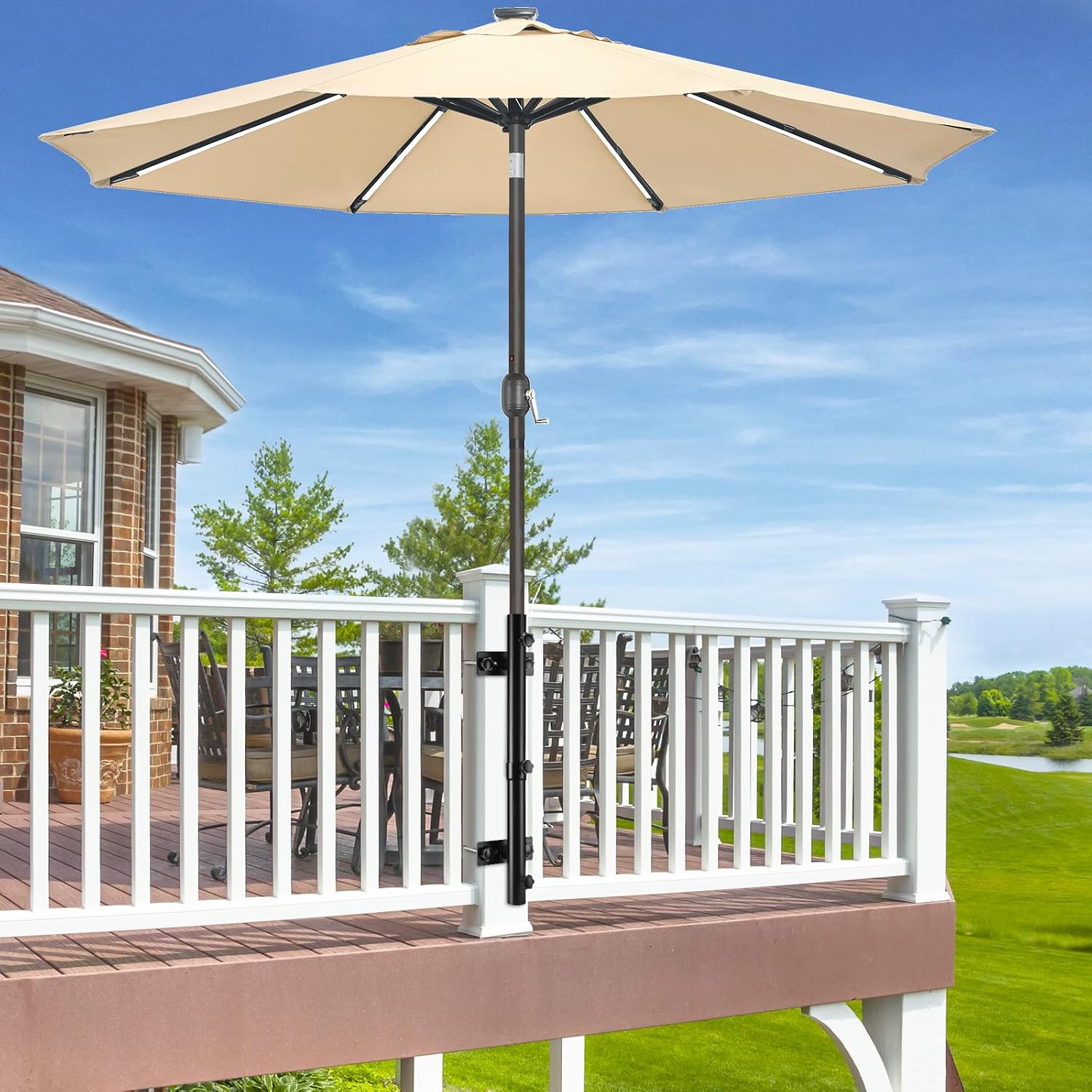 ZZM Patio Umbrella Holder for Deck Railing, Adjustable Deck Umbrella Mount Outdoor, Attachable to Railing Mounting
