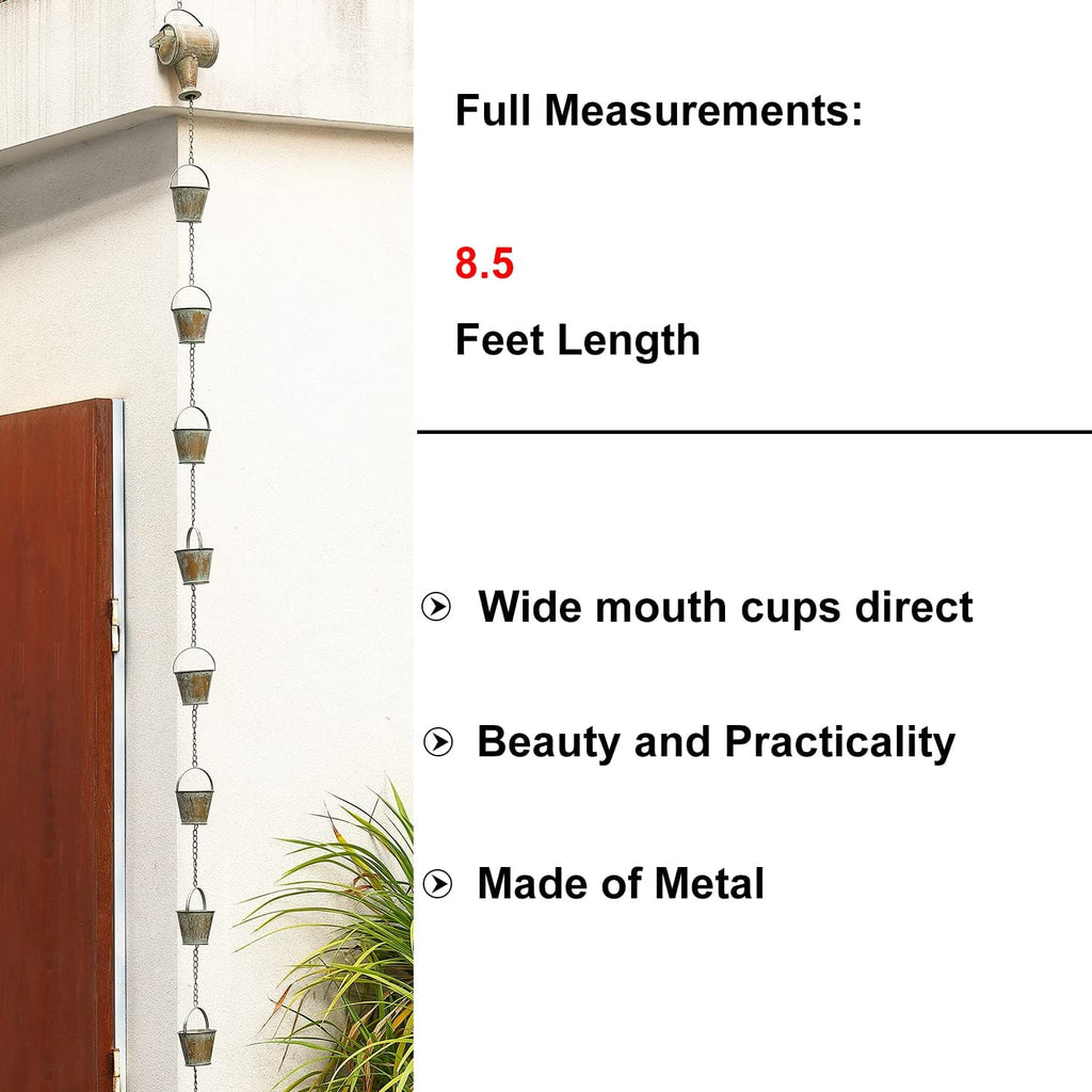 Jemeni 8.5Ft Decorative Rain Chain with Watering Can & Buckets | Copper Rain Chains for Gutters, Decorative Rainwater