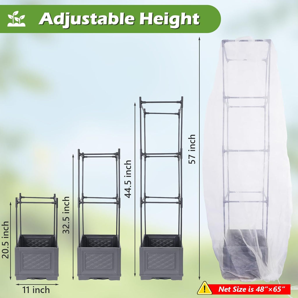 55 Inch Raised Garden Bed with Trellis, Self-Watering Tomato Planter Box with Hidden Rolling Wheels, Vertical Plant