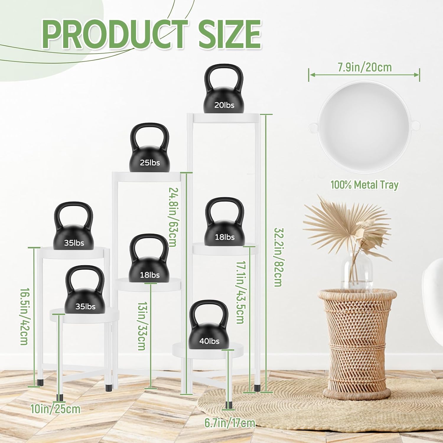 iDavosic.ly Plant Stand Indoor Outdoor, 7 Tier Metal Corner Shelf, White | Tiered Flower Display Holder, Folding Multi