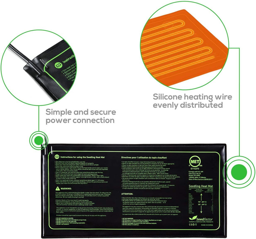 MET Certified Seedling Heat Mat with 50℉~108℉ Digital Thermostat Controller for Seed Germination (20" x 20")