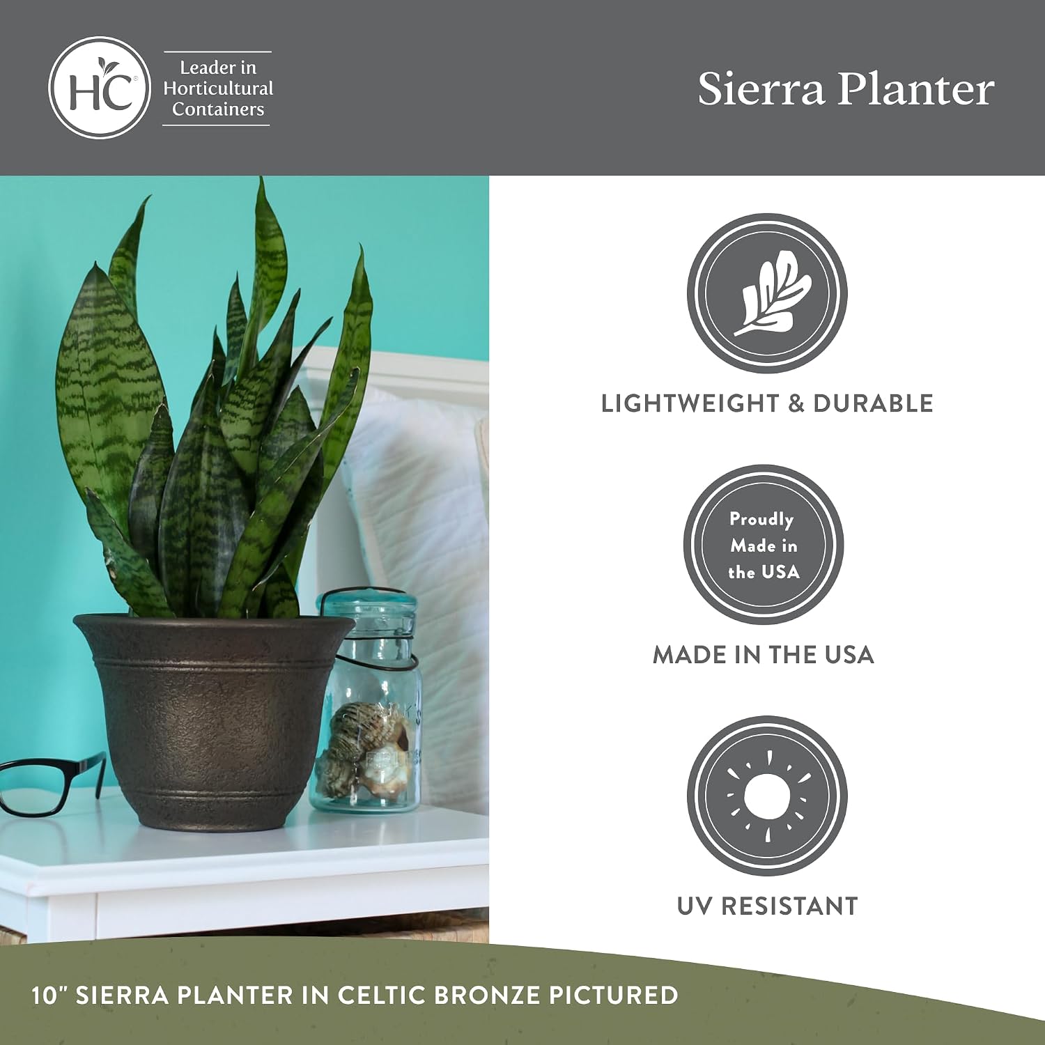 The HC Companies Sierra Round Self-Watering Pot - Lightweight Plastic Planter for Herbs & More - Durable Plant Pots for