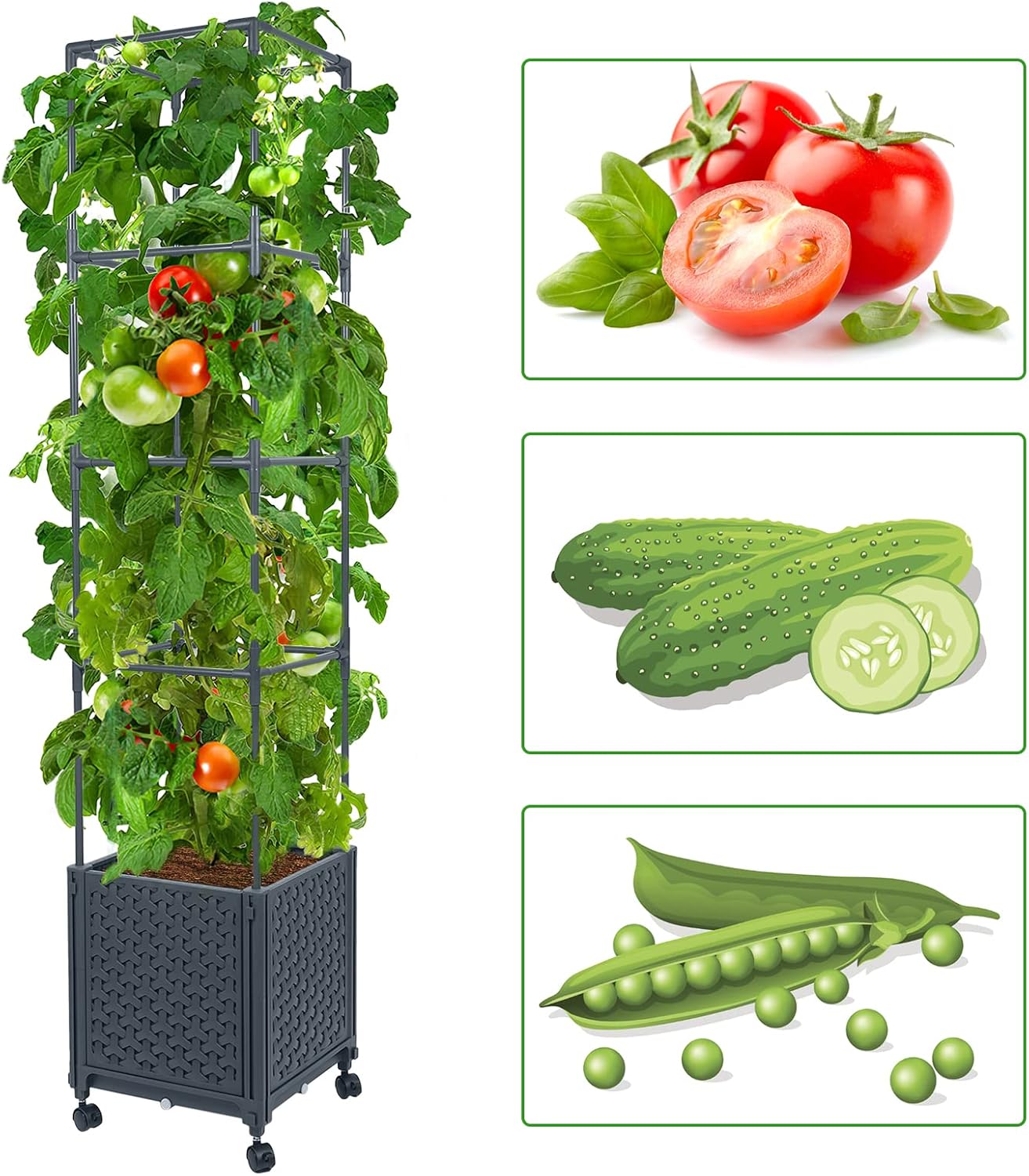 LINEX Raised Garden Bed Planter Box with Trellis, 56.7” Tomato Planters for Climbing Plants Vegetable Vine Flowers