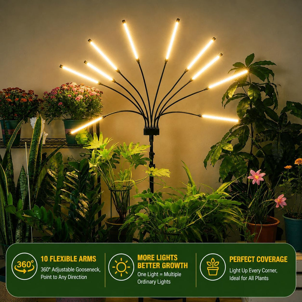 Grow Lights for Indoor Plants [ 10 in1 ] 500 LEDs, Full Spectrum Grow Light for Indoor Growing with Tripod Stand, Auto