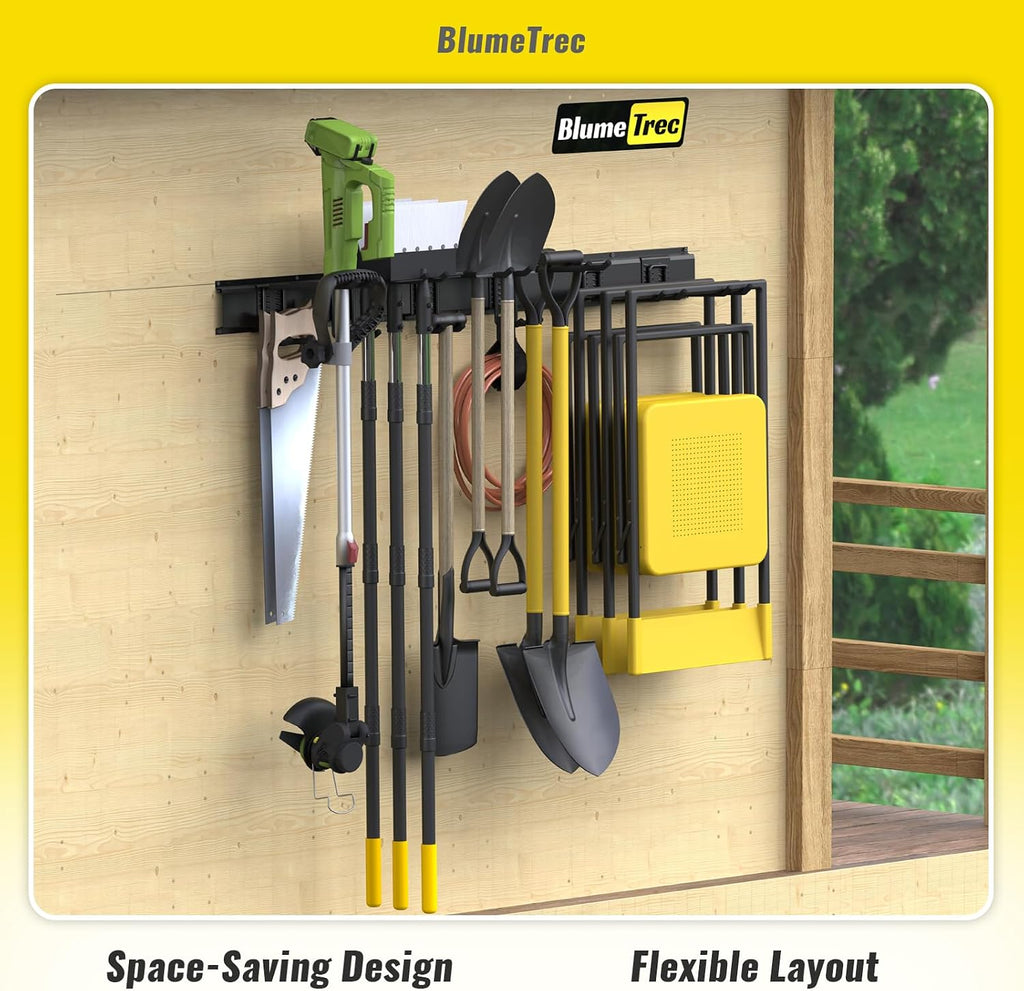 Garage Tool Organizer Wall Mount, 48" Heavy-Duty Metal Wall Organizer, 3 Rails with 6 Adjustable Hooks, Garden Storage