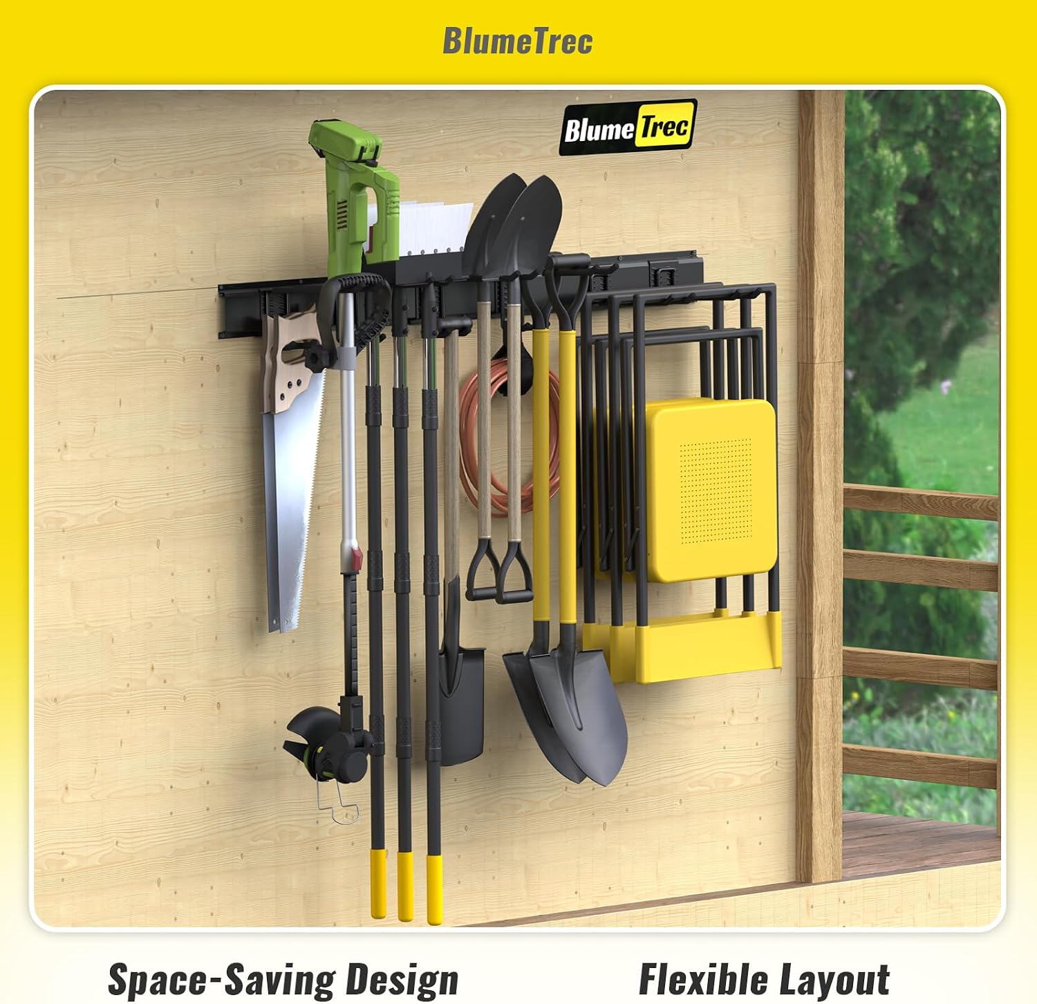 Garage Tool Organizer Wall Mount, 48" Heavy-Duty Metal Wall Organizer, 3 Rails with 6 Adjustable Hooks, Garden Storage