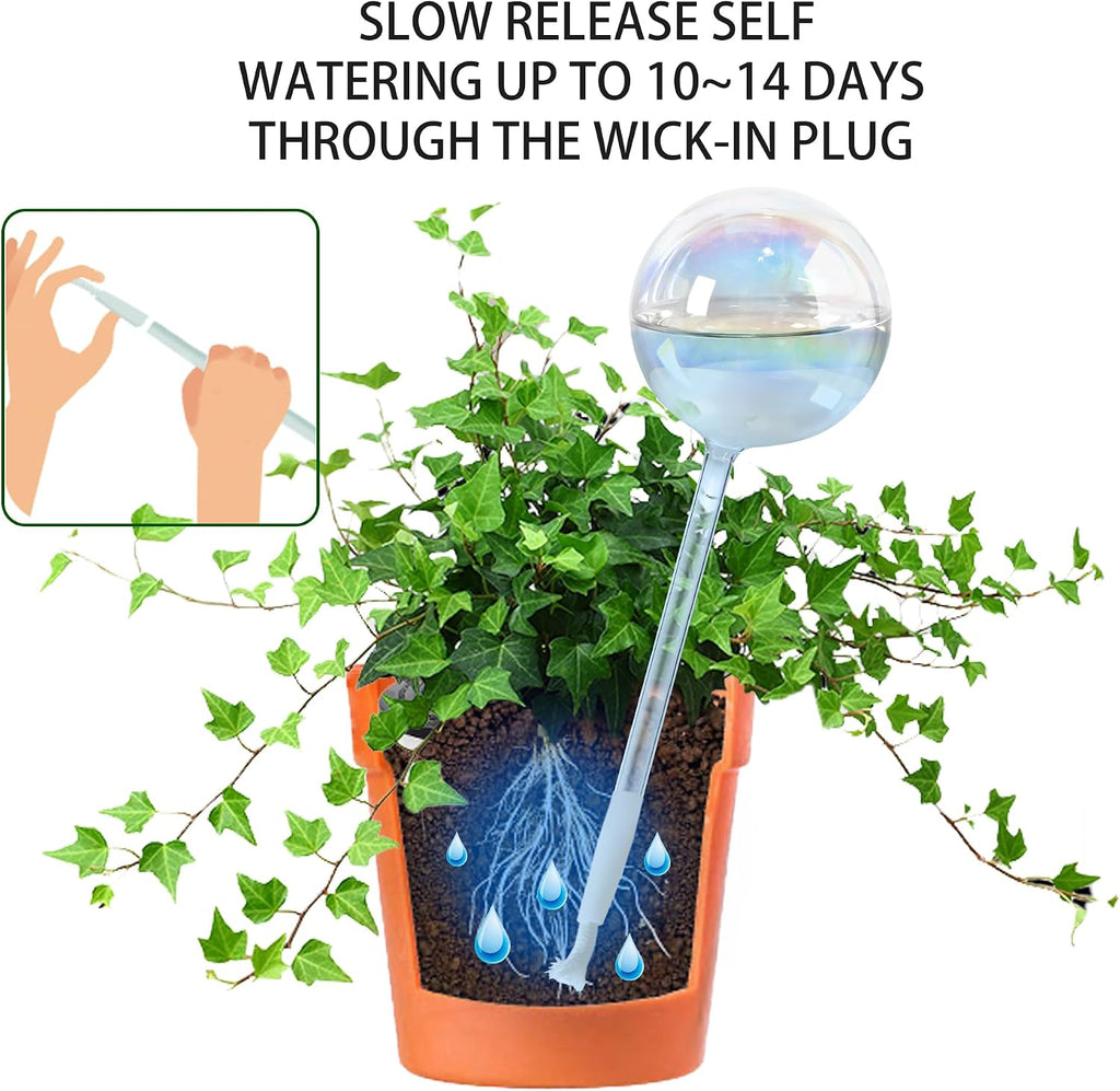 Large Self Watering Globes,Glass Automatic Plant Waterer for Vacation/Daily | Rainbow Gradient Glass Spikes,Slow