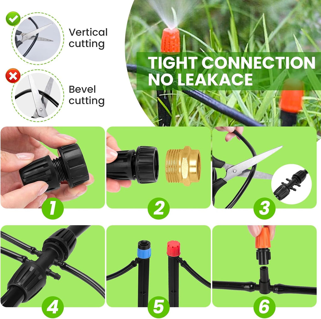 240FT Drip Irrigation System with with 1/2'' 1/4'' Tubing Hose | Automatic Drip Irrigation Kits Quick-Connect for