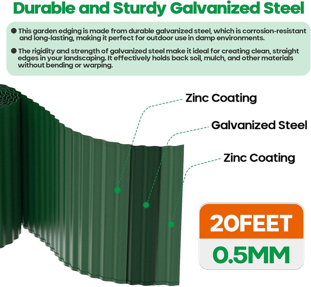 Corrugated Metal Garden Edging,Sturdy Tall Landscape Edging Borders with 6pcs Anchor Stakes, Perfect DIY for Flower