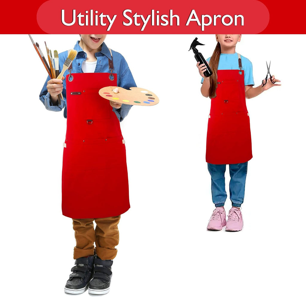 Kids Art Aprons for Painting, Gardening, Cooking, Multiple Pockets, Kids Smock for Boys & Girls, Waterproof (Age6-12)
