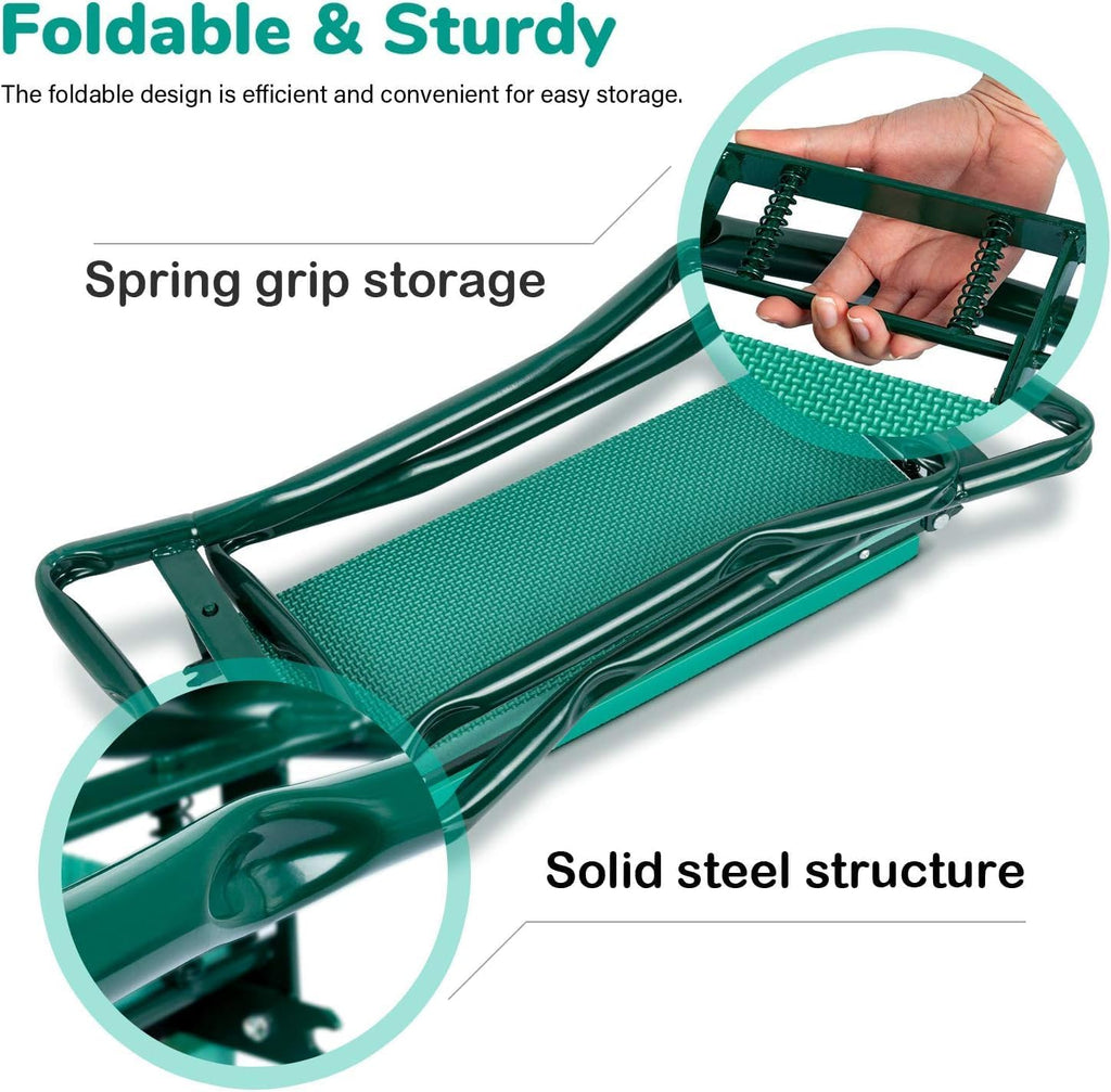 iPower Upgraded Garden Kneeler and Seat, with Sturdy Soft EVA Foam Pad, 2 Tool Pouch, Hold 330lb, Portable Foldable