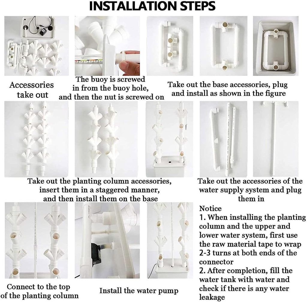 Hydroponic Grow Kit, Hydroponics Vertical Growing System, 15 Floors 45 Holes Aquaponics Growing System Kit, Aeroponic