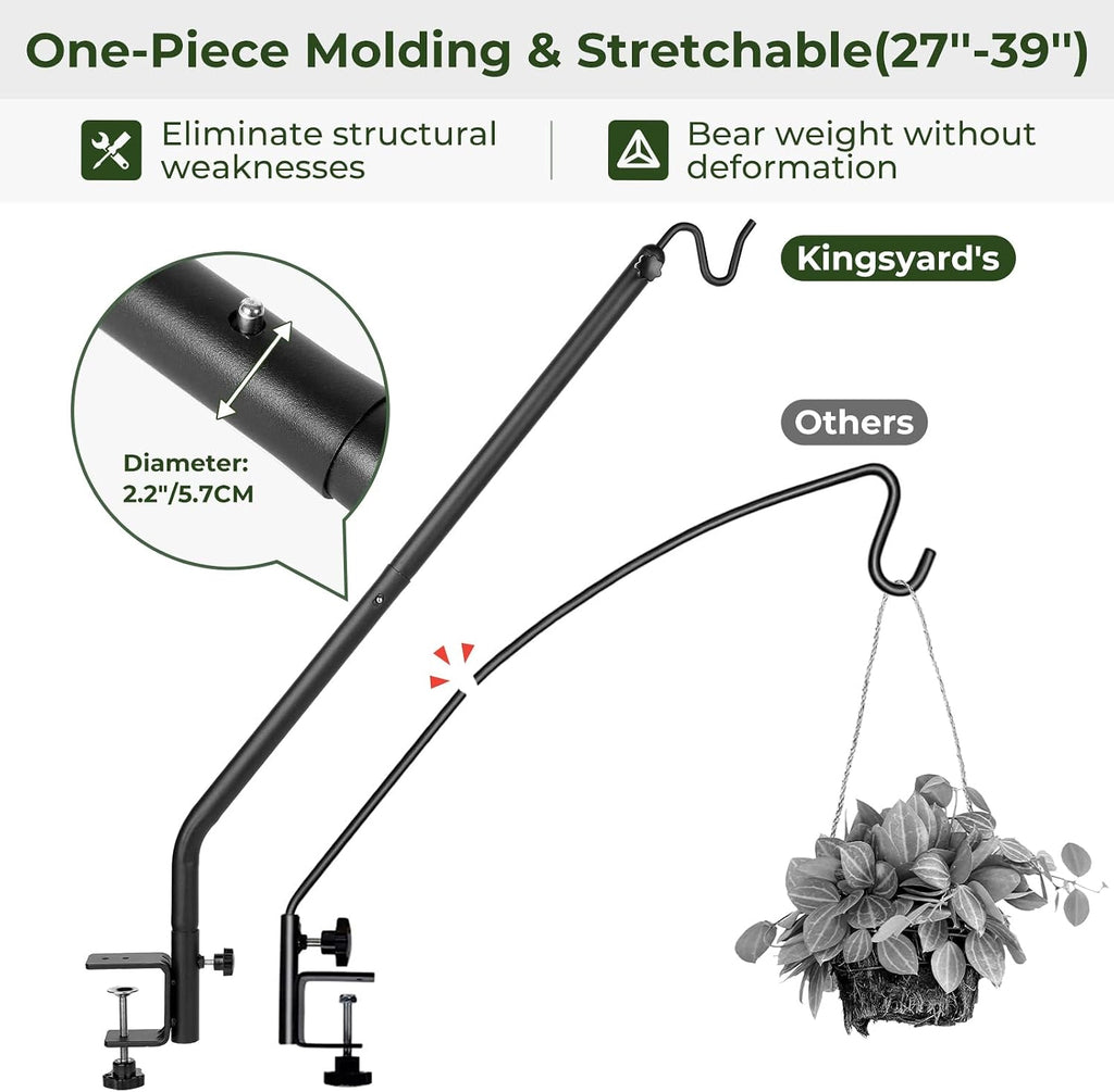 Kingsyard 2 Pack Heavy Duty Deck Hook, 27"-39" Adjustable Metal Deck Railing Hooks for Hanging Bird Feeders, Planters