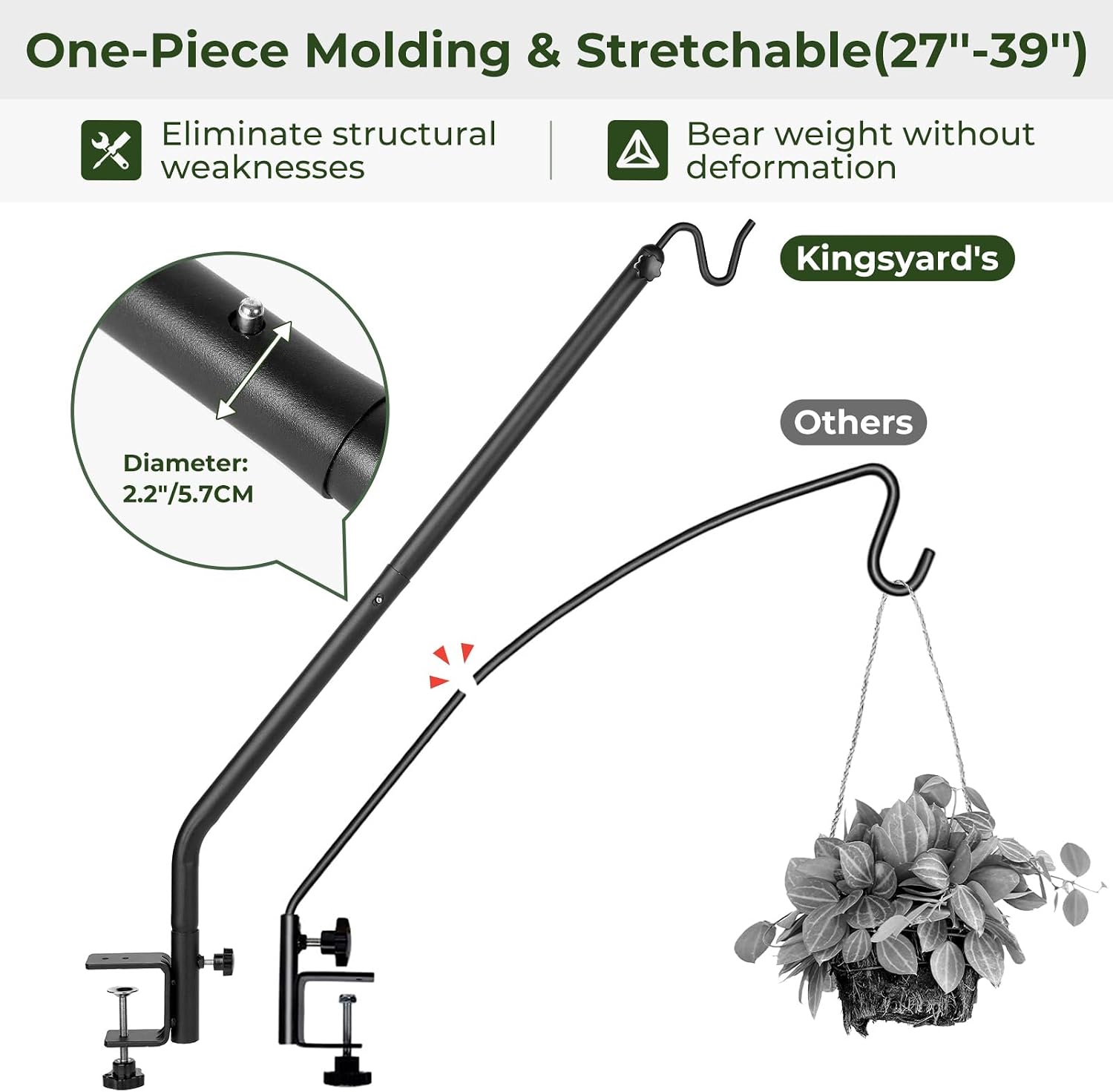 Kingsyard 2 Pack Heavy Duty Deck Hook, 27"-39" Adjustable Metal Deck Railing Hooks for Hanging Bird Feeders, Planters