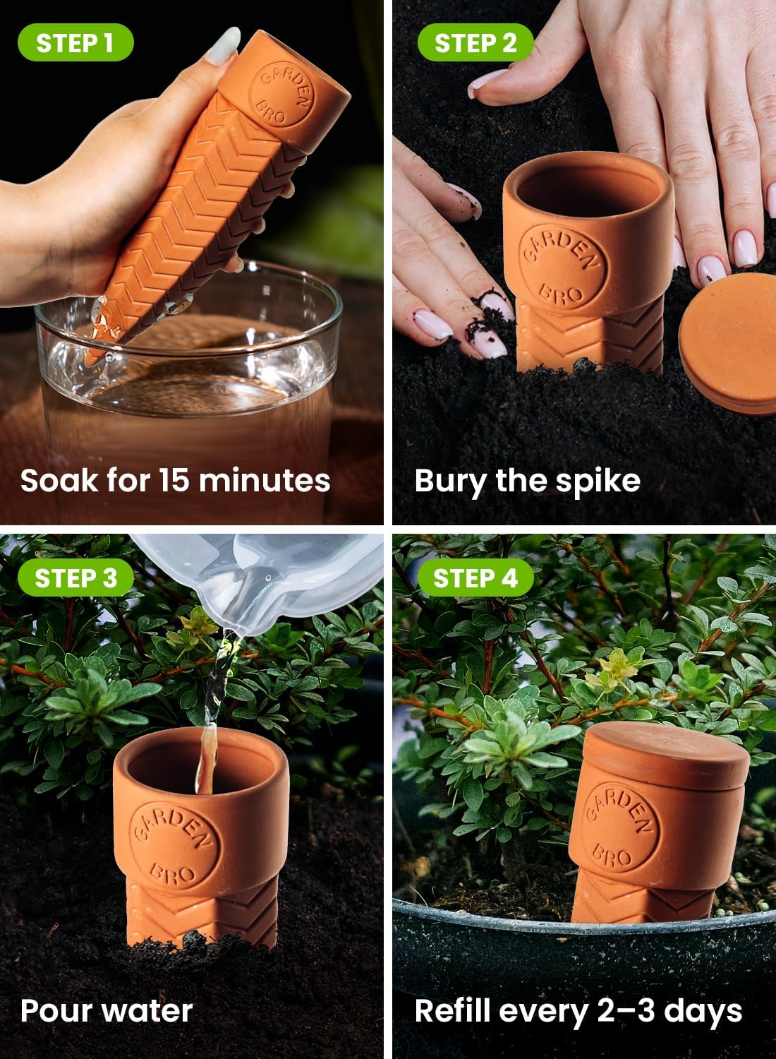 4pc Olla Watering Spikes For Plant Watering With Lids - Automatic Terracotta Self Watering Spikes For Indoor Plants &