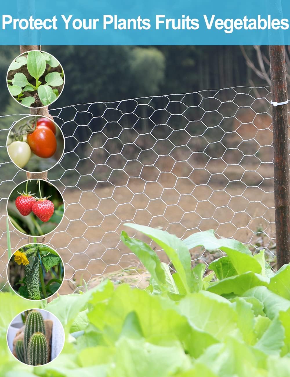 16in x 82ft Chicken Wire, TOYPOPOR 40cm x 25m Poultry Wire Netting Hexagonal Galvanized Mesh Garden Fence Barrier for