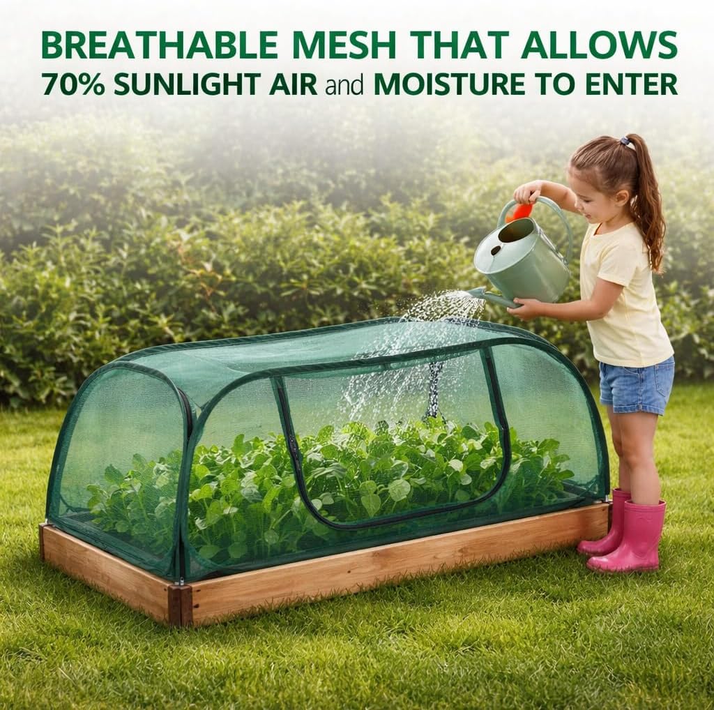2Pack Raised Garden Bed Covers(45"X22"X18"), Pop Up Mesh Plant & Vegetable Cover,30% Sunblock Plant Shade Tent, Outdoor