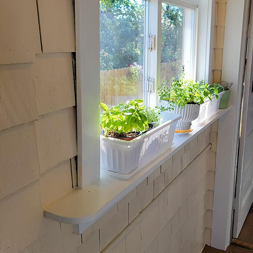 JOIKIT 6 Packs 17 Inch White Plastic Flower Window Boxes Planters with Drainage Holes & Tray, Rectangular Long