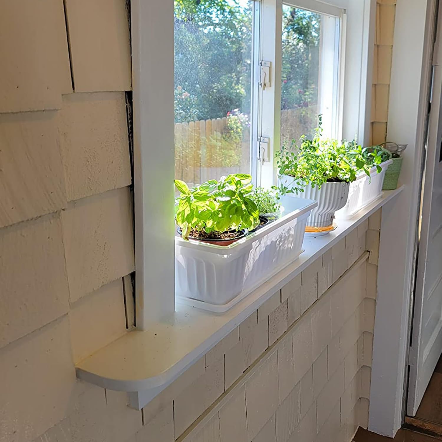 JOIKIT 6 Packs 17 Inch White Plastic Flower Window Boxes Planters with Drainage Holes & Tray, Rectangular Long