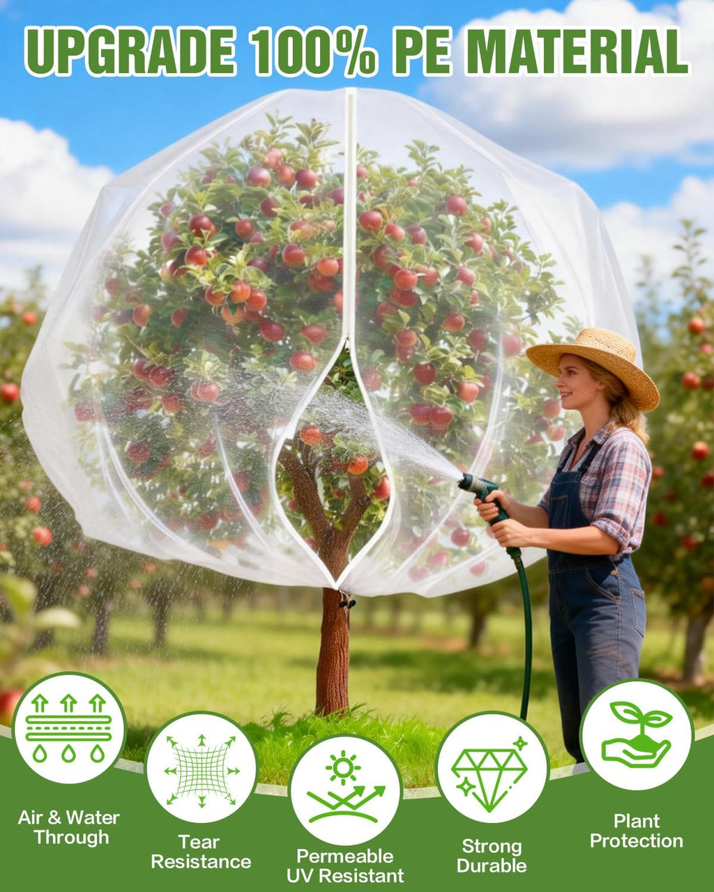 2 Packs 10x10FT Fruit Tree Netting with Zipper, 60-Mesh PE Pest Barrier | Fruit tree protection bag, Netting for
