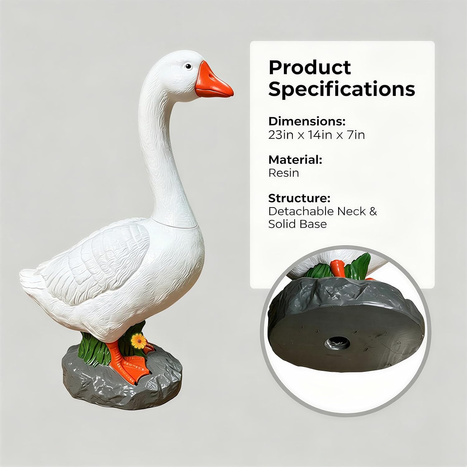 23Inch Porch Goose Statue, Hollow Resin Garden Goose with Removable Cowboy Hat & Bandana, Sand-Fillable Base for