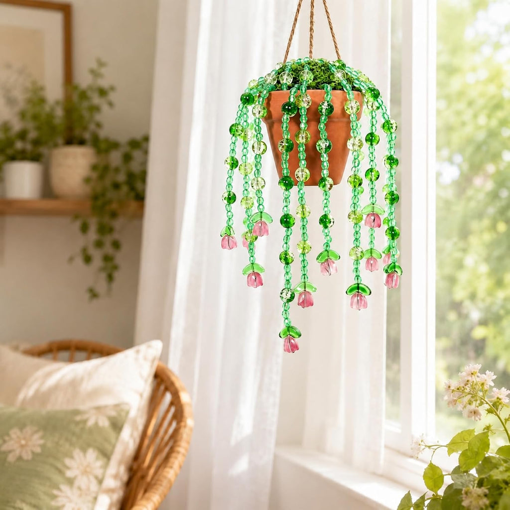 Weldomcor 6385 Pcs Beaded Plant Kit with Magnets for Fridge, Forever Green Glass Beaded Plants Leaf Flower Sun Catcher