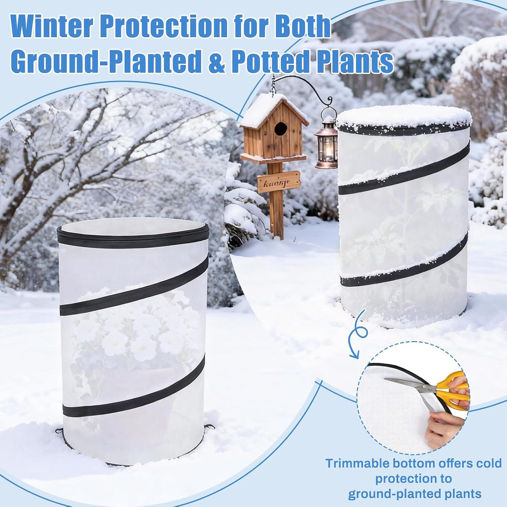 2 Pcs 12"×21" Pop Up Round Winter Frost Plant Cover,Foldable Non Woven Winter Plant Freeze Protection Tent with Ground