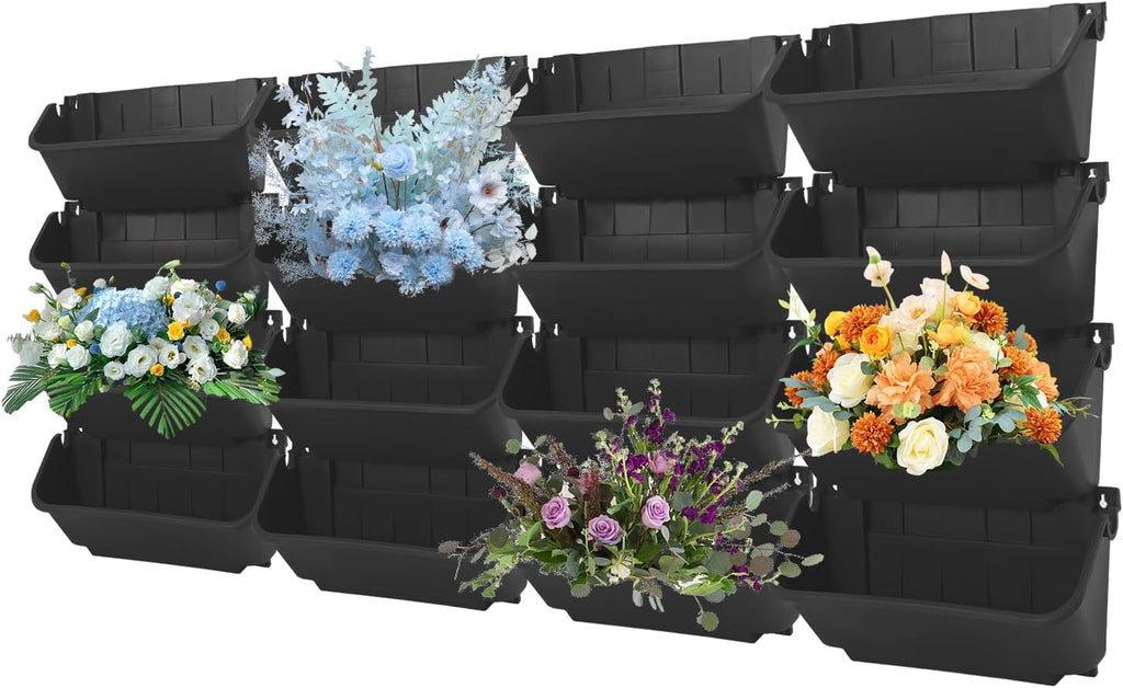 16 Pack Vertical Garden Planter,13 inch Wall Mounted Planter for Patio Indoor Outdoor Decor, Garden Self Watering Pot