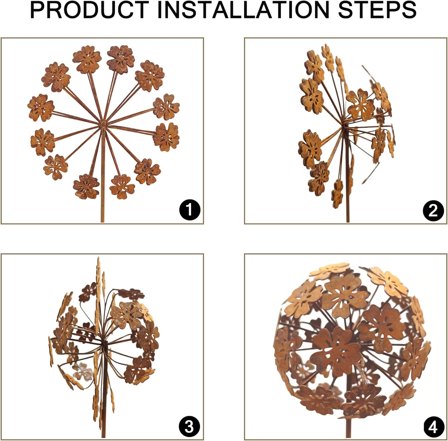 Rustic Dandelion Garden Stakes 2 Pack, 3D Rusty Metal Flowers Sculpture | Decorative Garden Stake, Outdoor Yard Art