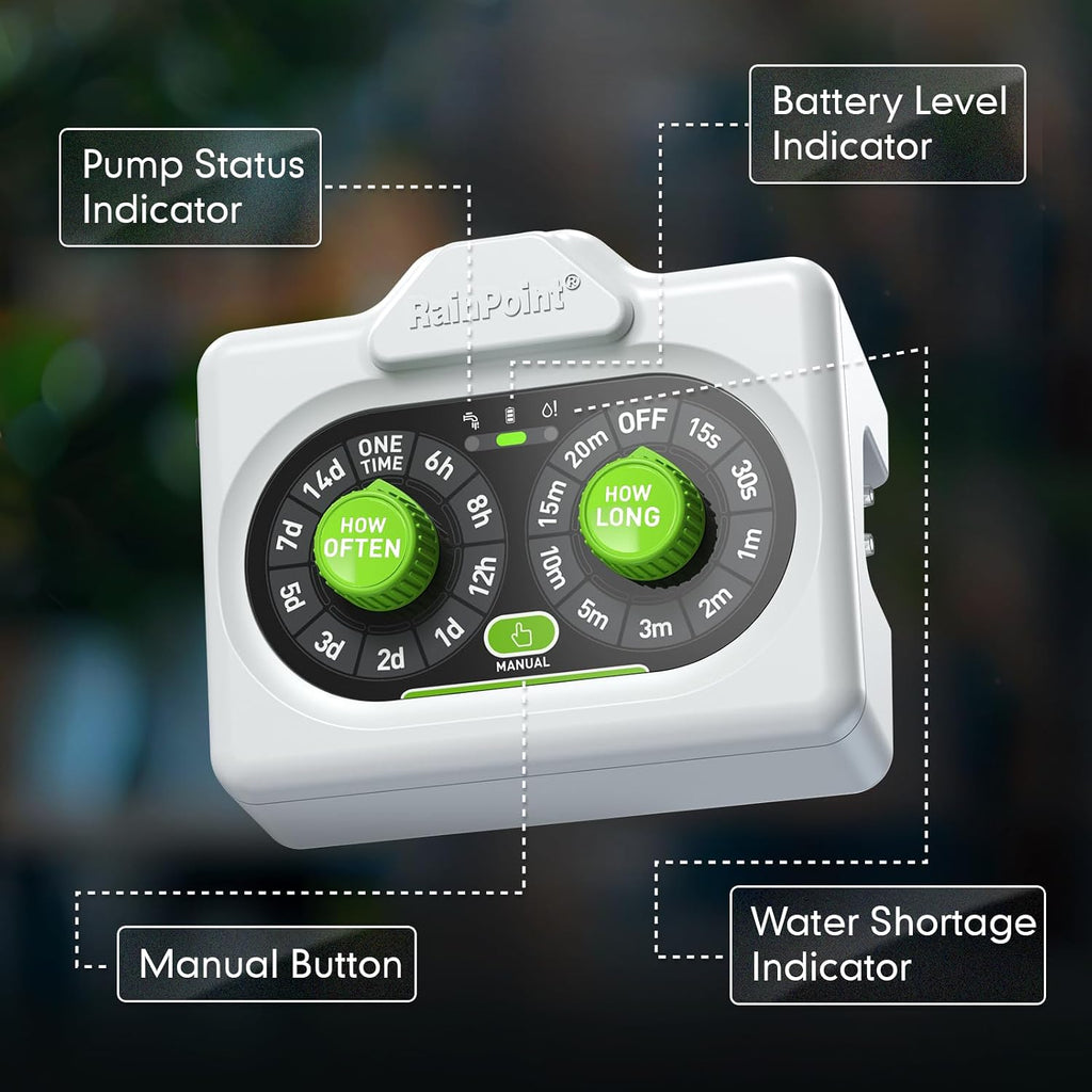 RAINPOINT Easy-Setup Automatic Plant Waterer Indoor for Pot Plant Adjustable Water Output,Battery Powered Outdoor IP54