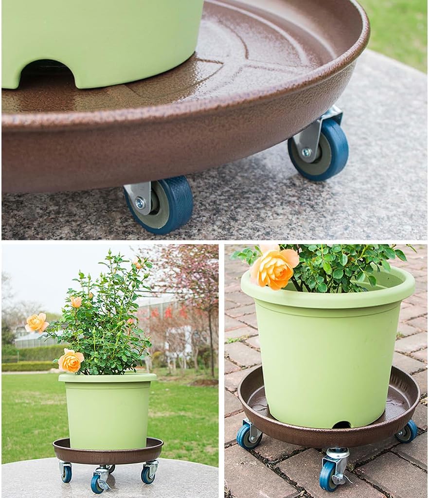 2 Pack 16" Heavy Duty Plant Dolly with Wheels, 320lbs Metal Rolling Plant Stand with Casters, Round Wheeled Planter