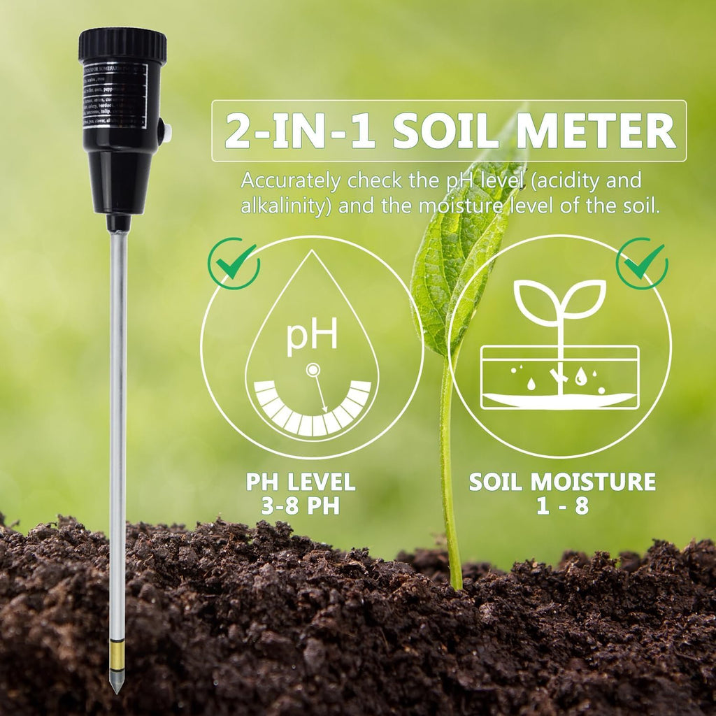 2 in 1 Soil PH Meter Soil Moisture Sensor Meter Soil PH Tester Soil Test Kit Gardening Tool for Indoor Outdoor Plant