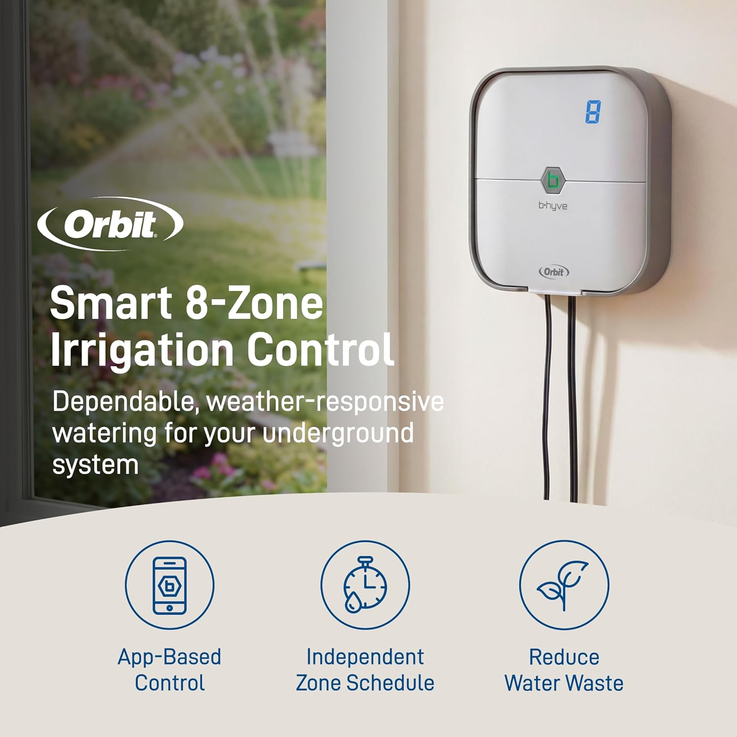 Orbit B-hyve Indoor Smart Sprinkler Controller - 8-Zone - WiFi Irrigation Controller - App Controlled Irrigation with